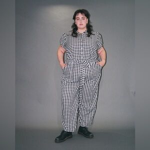 LUSTRE black and White Checkered Must Have Balloon-legged Jumpsuit 2x